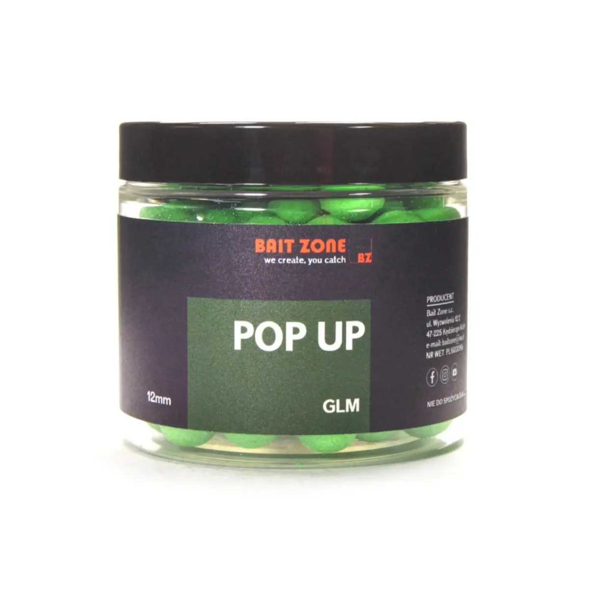 Bait Zone Pop Up Boilies GLMrozmiar 12mm / 250ml - MPN: BZPOPG12 - EAN: 200000046378