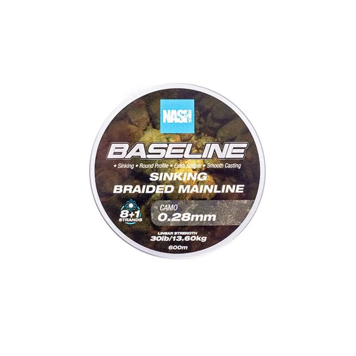 Nash Baseline Sinking Braid CAMOrozmiar 0.28mm (30lb) / 600m - MPN: T6002 - EAN: 5055108960027