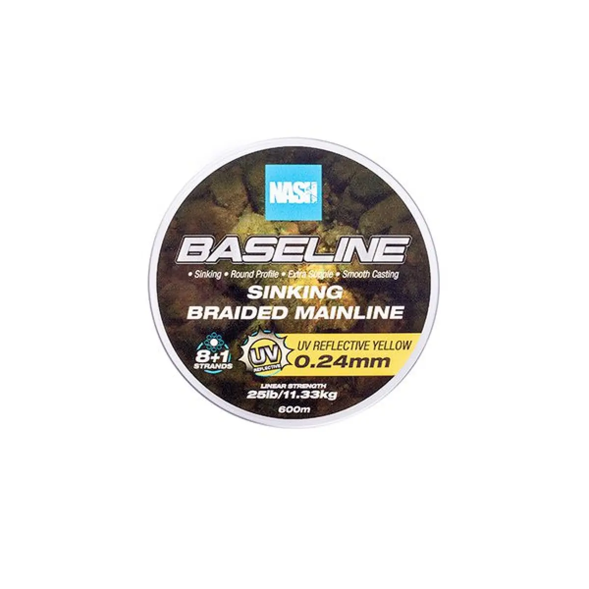 Nash Baseline Sinking Braid UV Yellowrozmiar 0.25mm (25lb) / 600m - MPN: T6009 - EAN: 5055108960096