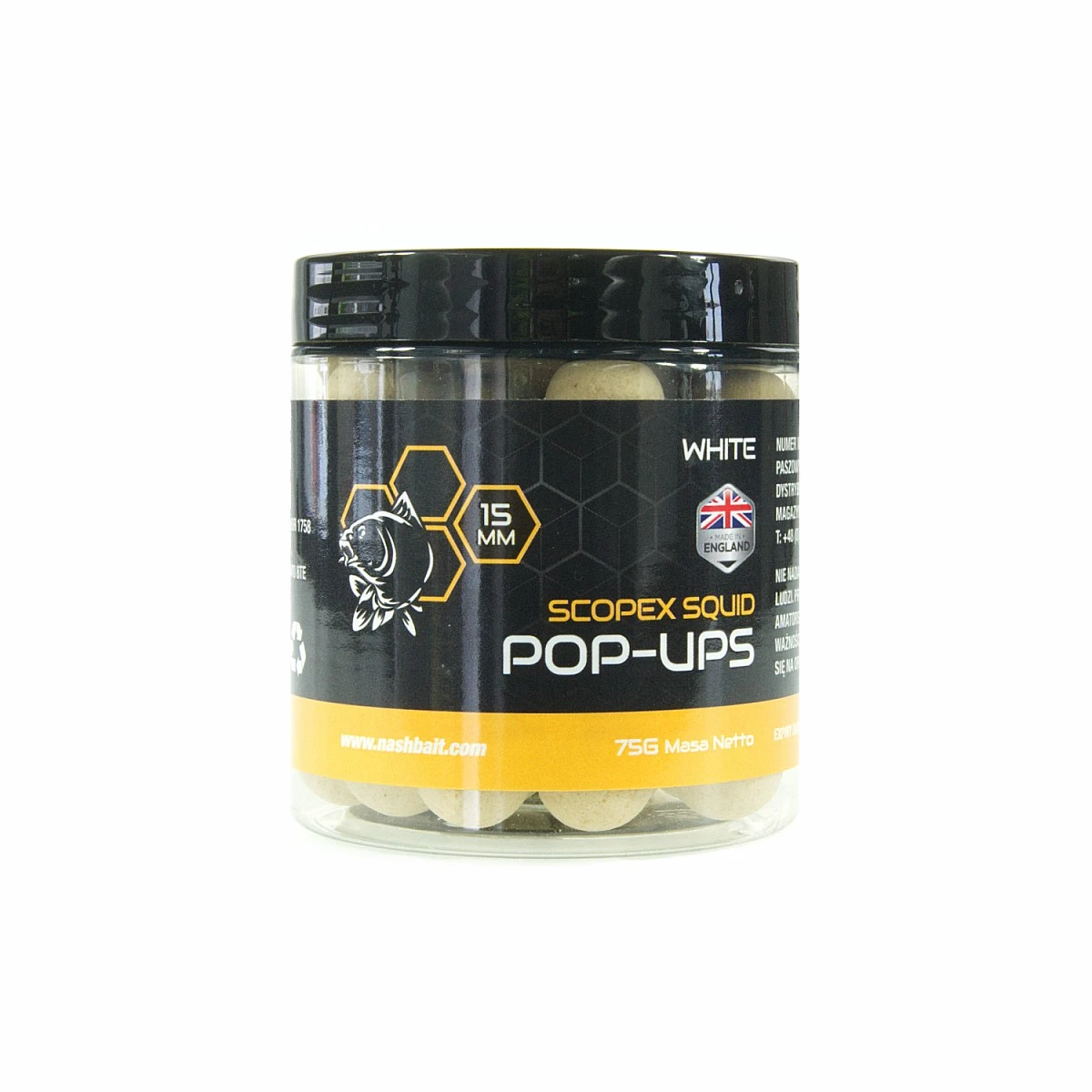 Nash Scopex Squid Pop Up - White 15mm / 75grozmiar 15mm / 75g - MPN: B6336 - EAN: 5055108863366