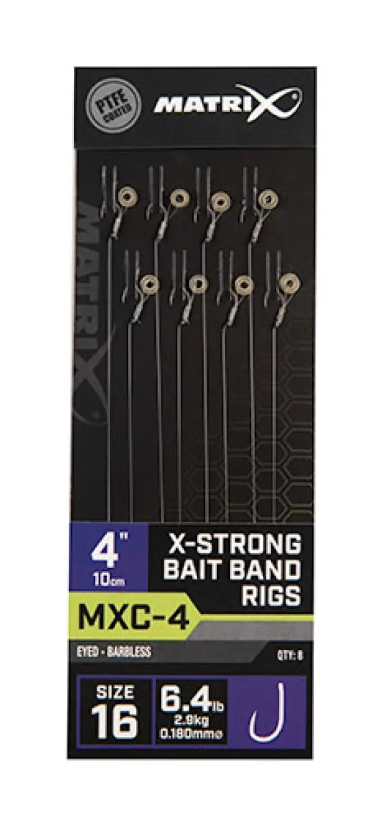 Matrix MXC-4 Barbless X-Strong  Bait Bands Rigs - 10cmrozmiar 16/0.18mm - MPN: GRR066 - EAN: 5056212131082