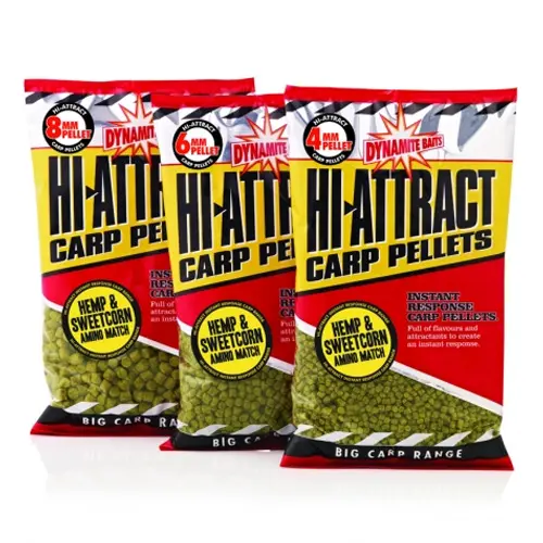 Dynamite Baits Hi-Attract Hemp and Sweetcorn Pellets 6 mmrozmiar 6 mm