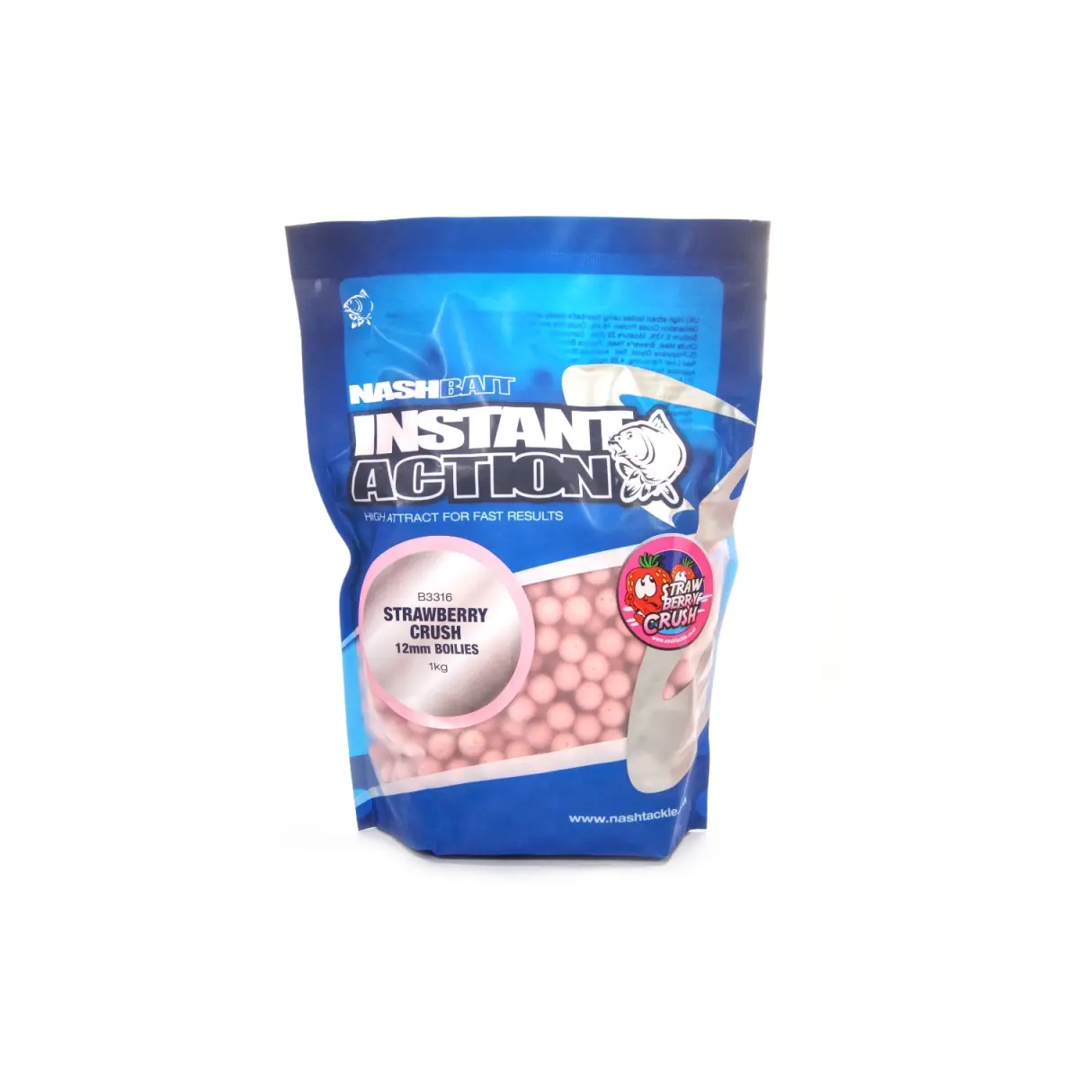 NEW Nash Instant Action Strawberry Crush Bottom Bait 1 kgrozmiar 12 mm / 1kg - MPN: B3316 - EAN: 5055108833161