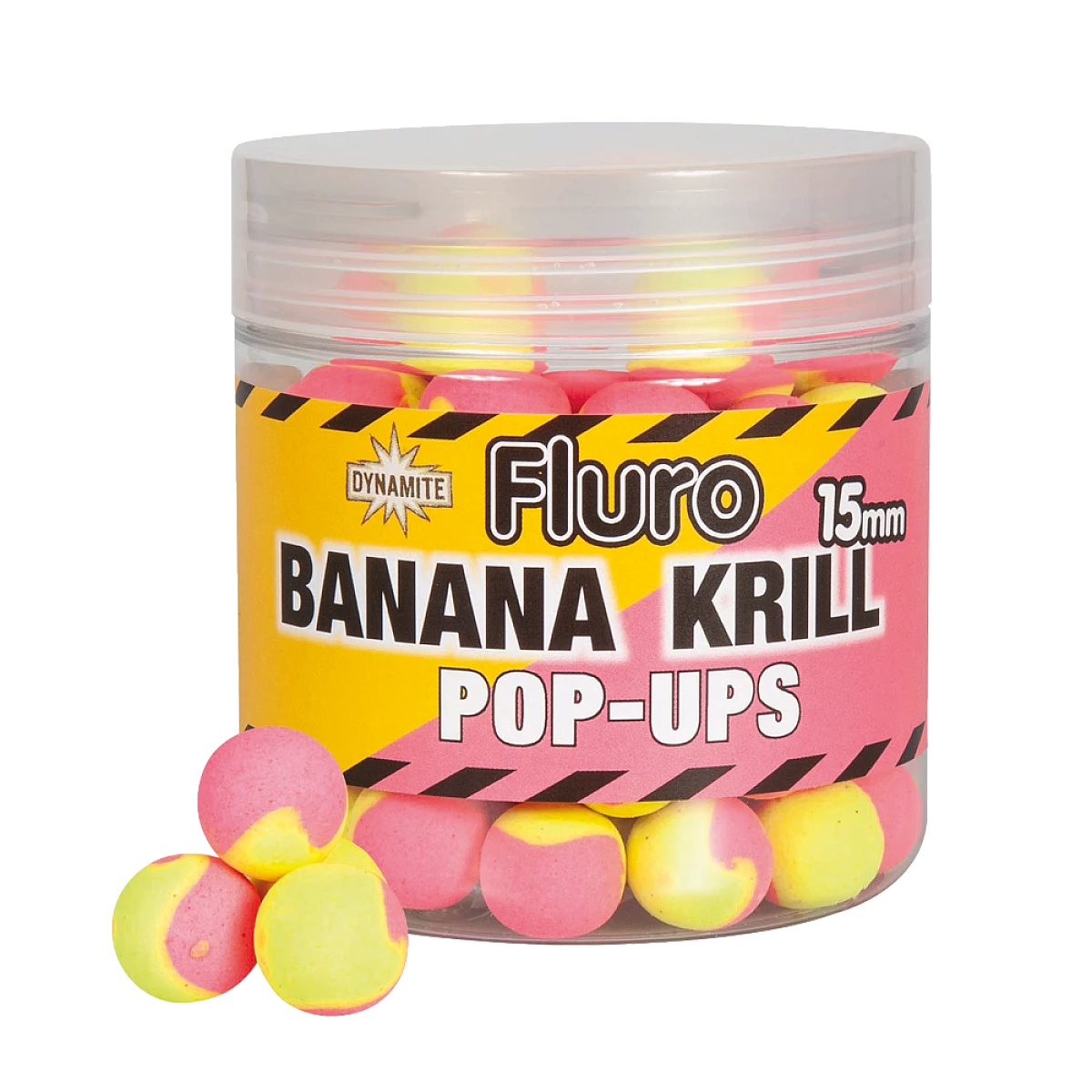 DynamiteBaits Fluro Two Tone Pop-Ups - Krill & Banana rozmiar 15 mm - MPN: DY605 - EAN: 5031745215225