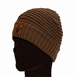 Vass Fleece Lined Ribbed Beanie Brown Rubber Badge