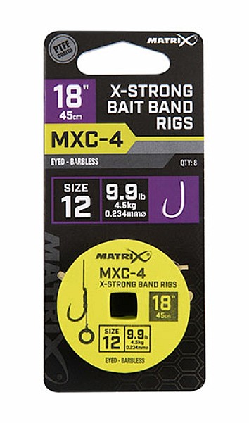 Matrix MXC-4 Barbless X-Strong Bait Bands Rigs - 45cm 12/0.23mm Matrix MXC-4 Barbless X-Strong Bait Bands Rigs - 45cm 12/0.23mm