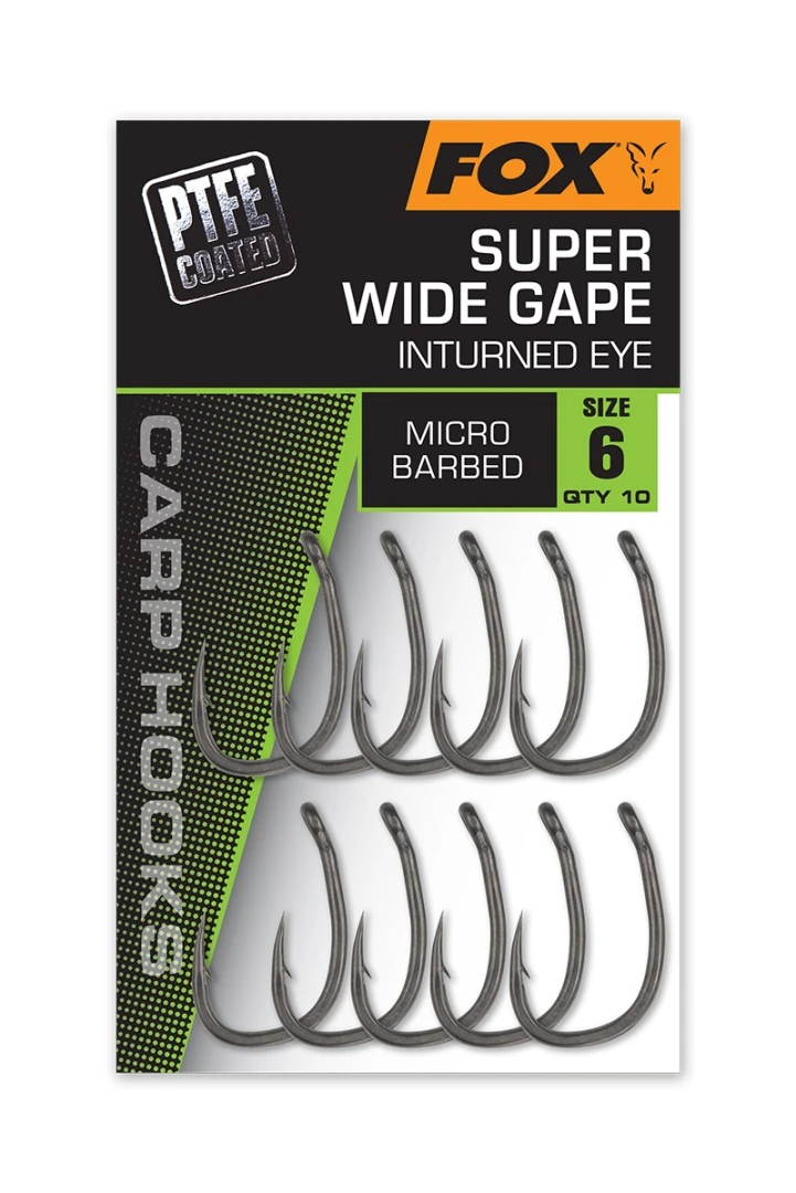 Fox Carp Hooks Super Wide Gape (Inturned Eye) - (z powłoką PTFE)