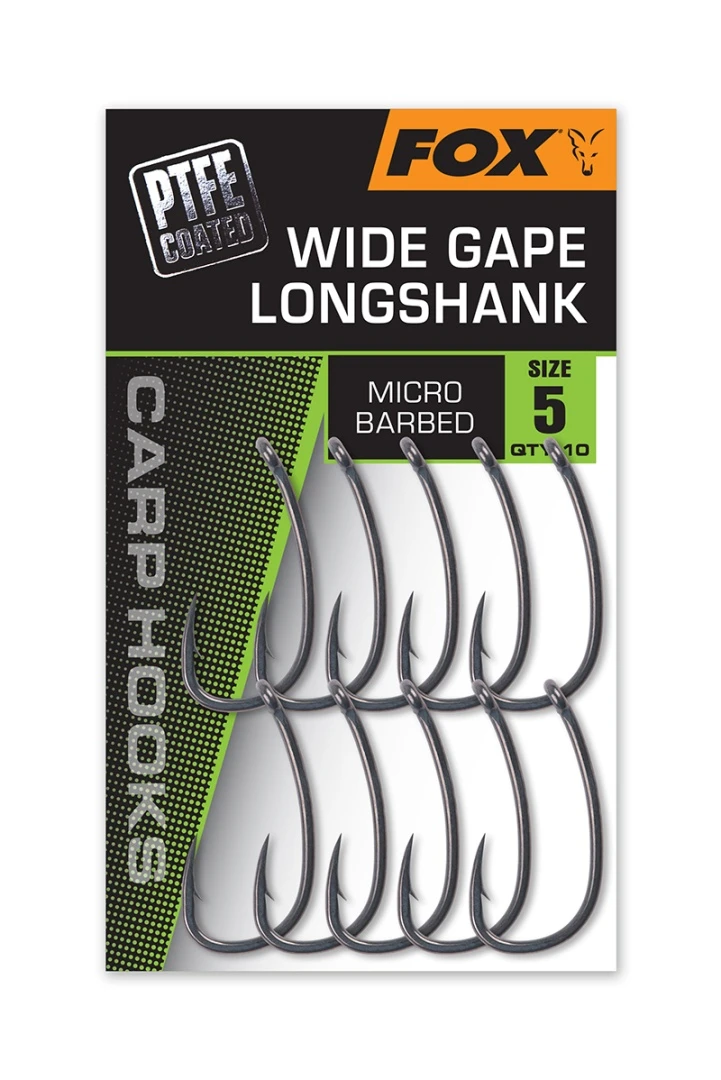 Fox Carp Hooks Wide Gape Longshank - (z powłoką PTFE)